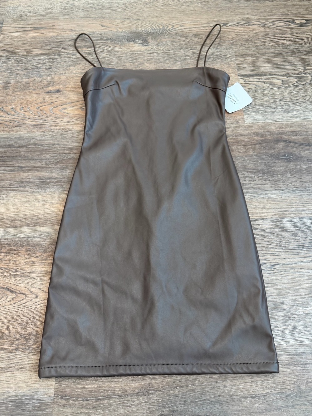 NWT Nirie Collection Faux Leather Mini Dress Small Brown Bodycon Fall Going Out